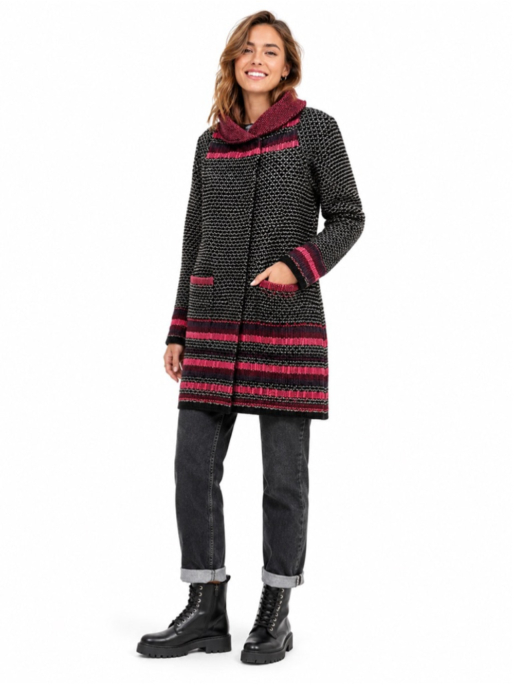 PER UNA Chunky Knit Long Wool Blend Sweater Jacket Cardigan, Small